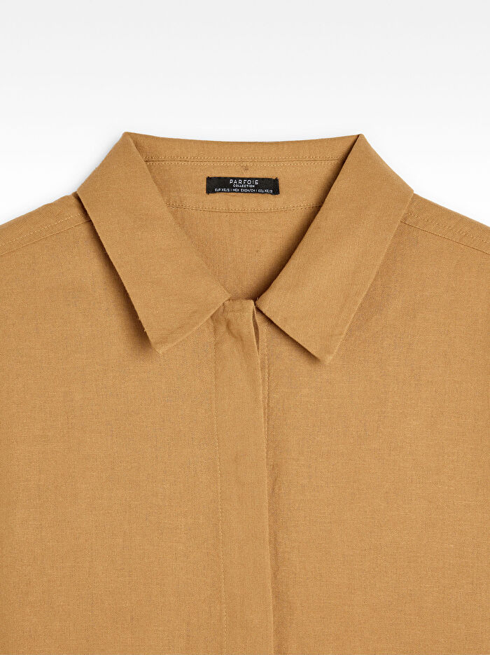 Kısa Kollu Keten Karışımlı Gömlek