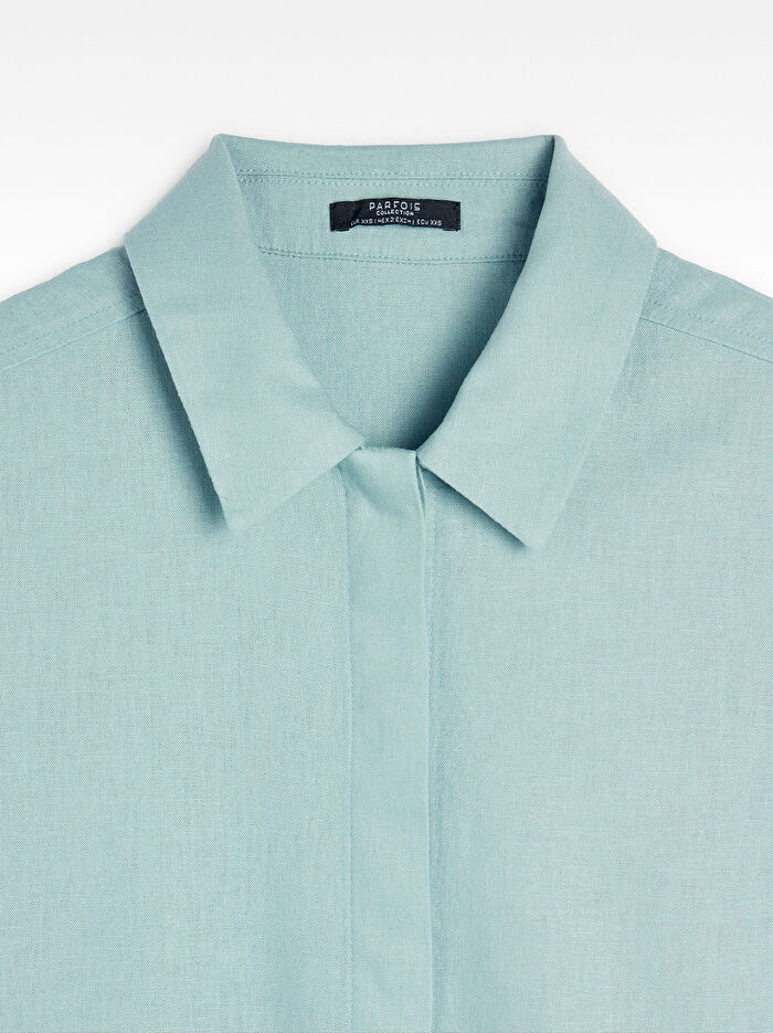 Kısa Kollu Keten Karışımlı Gömlek