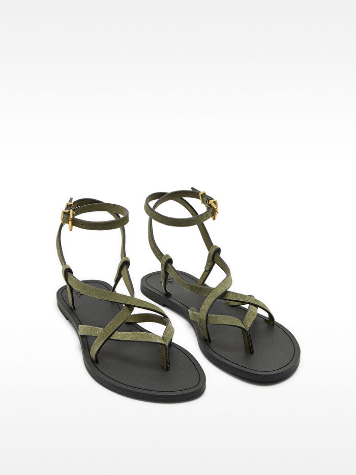 Çapraz Bantlı Deri Sandalet