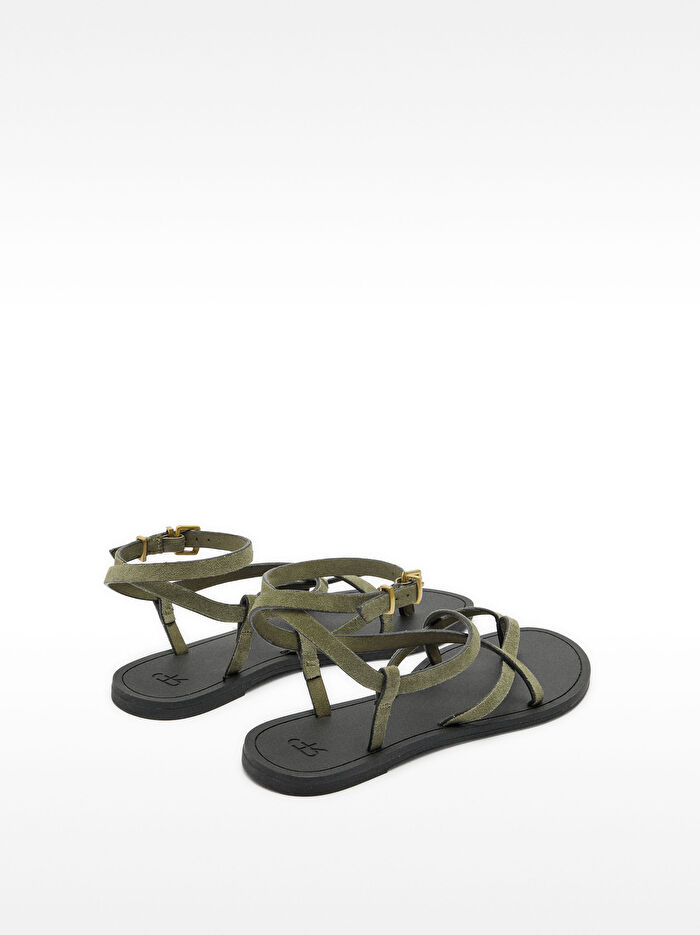 Çapraz Bantlı Deri Sandalet