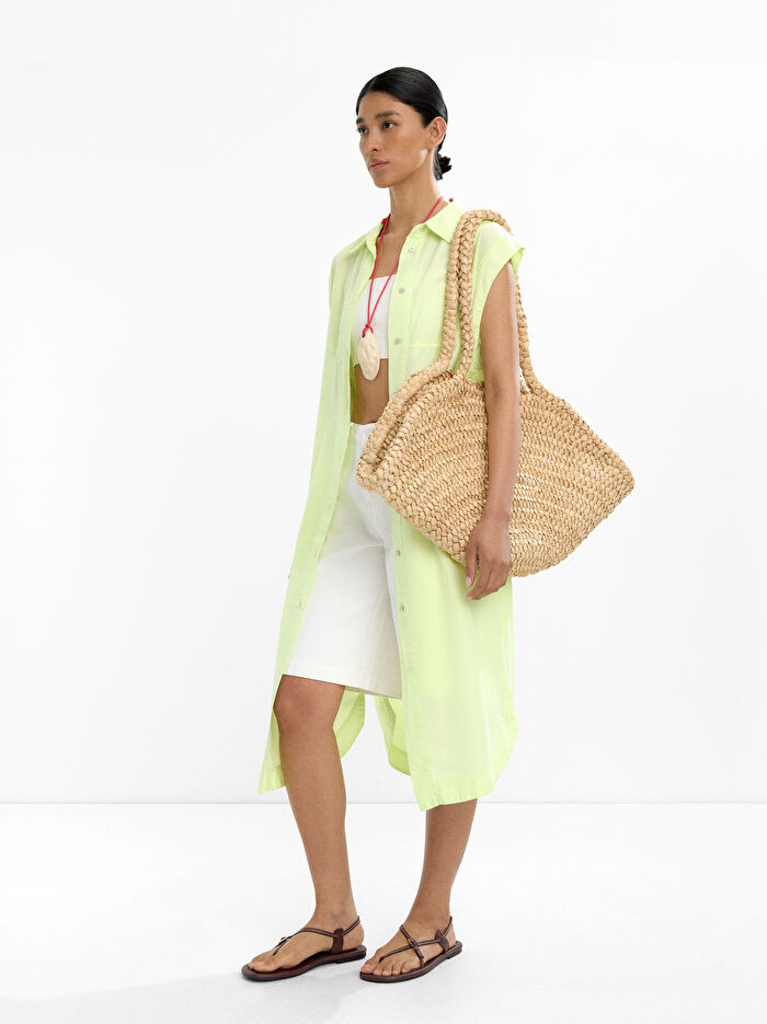 %100 Liyosel Midi Gömlek Elbise