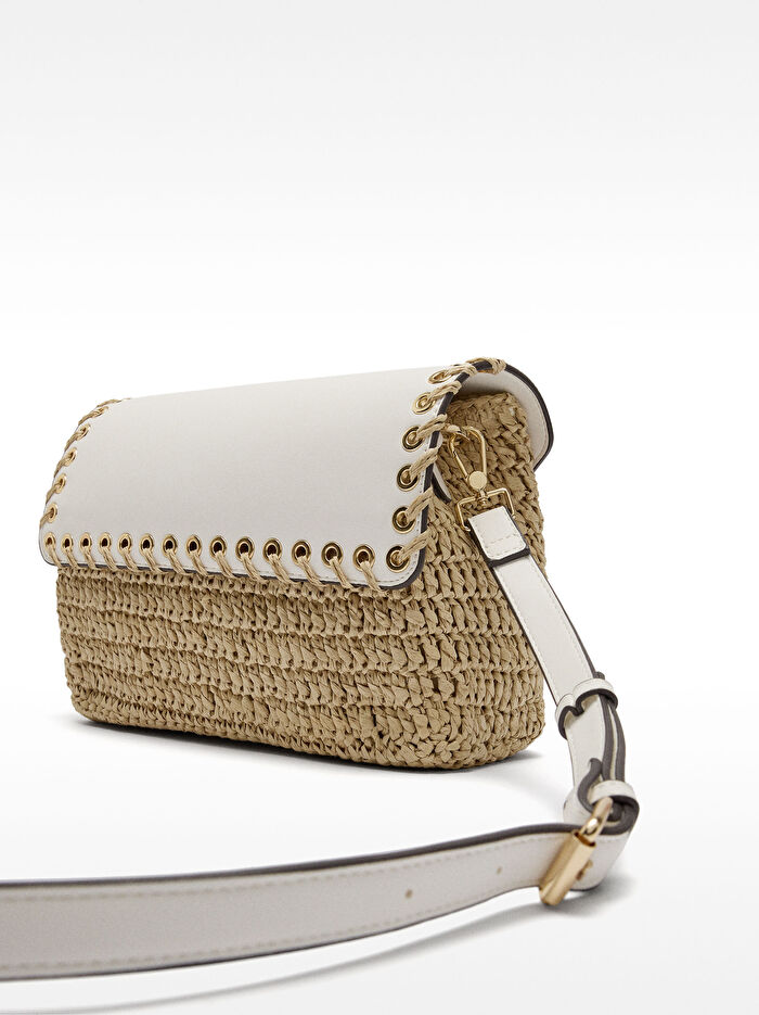 Kapaklı Hasır Çapraz Askılı Çanta