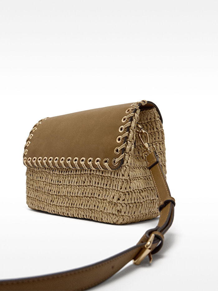 Kapaklı Hasır Çapraz Askılı Çanta