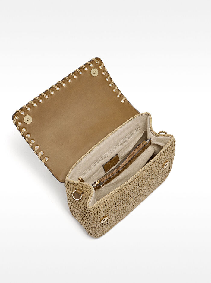 Kapaklı Hasır Çapraz Askılı Çanta