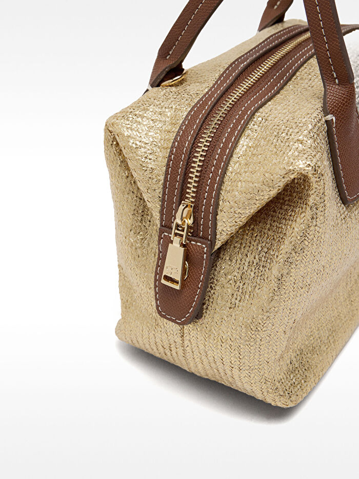 Çapraz Askılı Hasır Efektli Tote Çanta