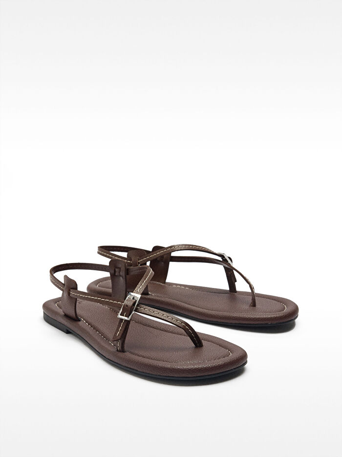 İnce Bantlı Düz ​​Deri Sandalet