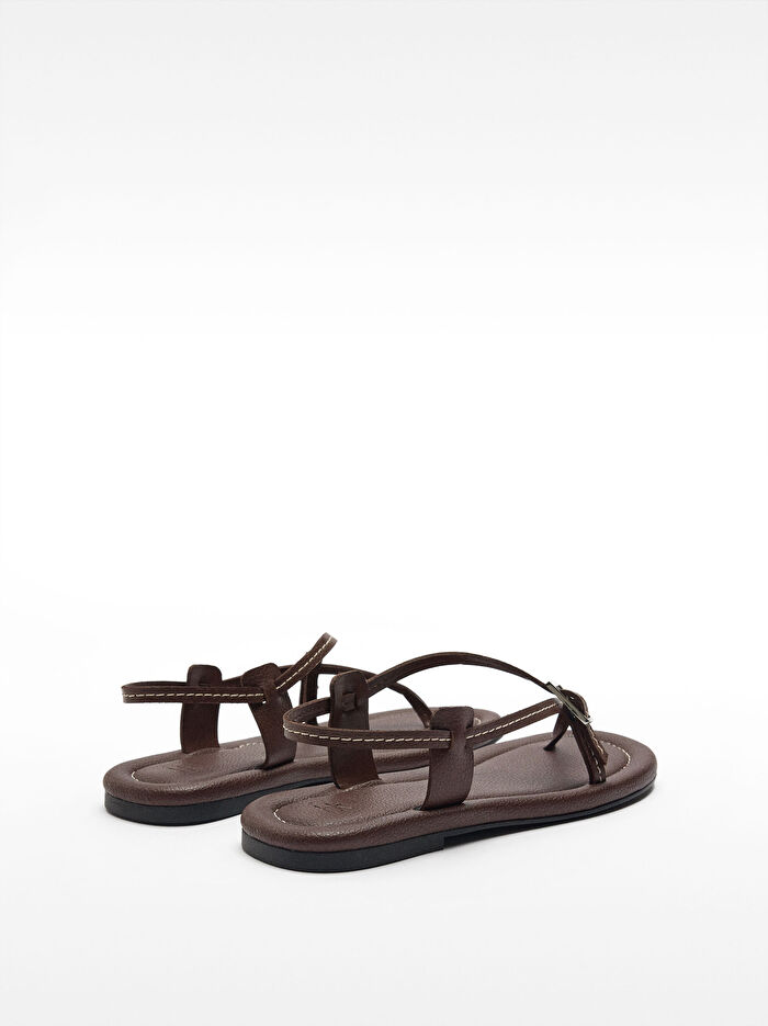 İnce Bantlı Düz ​​Deri Sandalet