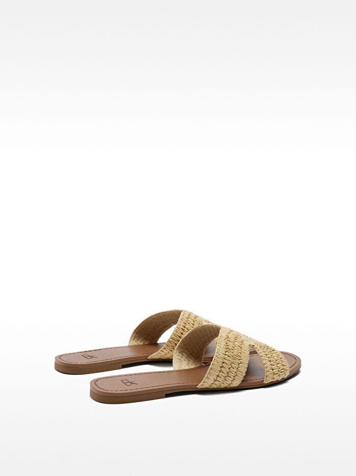 Hasır Efektli Düz Sandalet