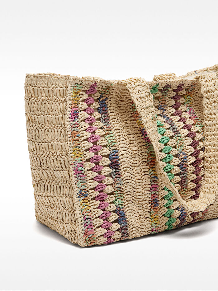 Hasır Efektli Çok Renkli Shopper Çanta
