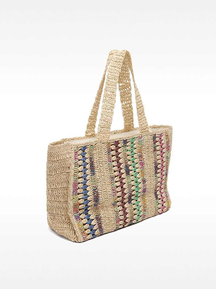 Hasır Efektli Çok Renkli Shopper Çanta