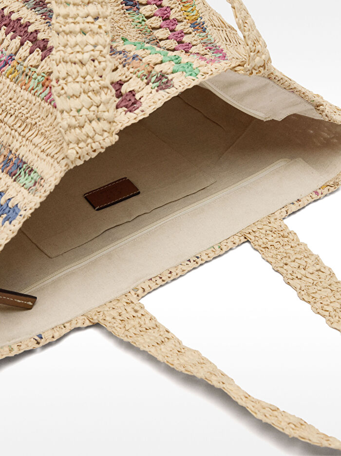 Hasır Efektli Çok Renkli Shopper Çanta