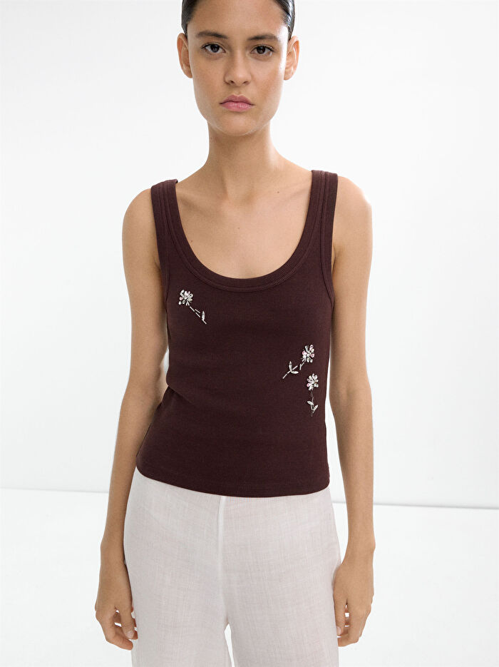 Boncuklu Çiçekli Üst