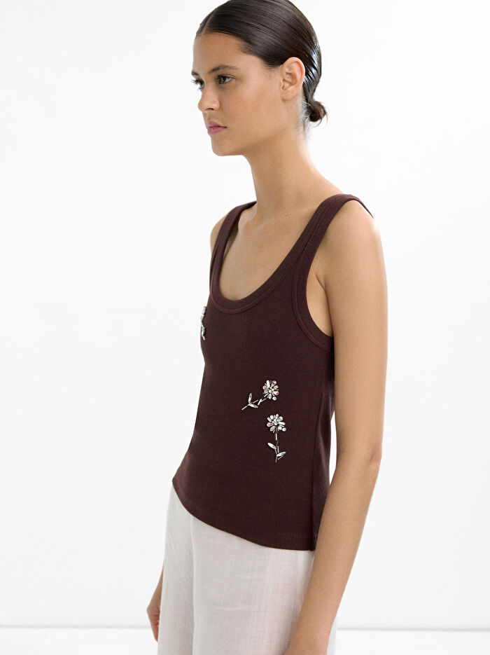 Boncuklu Çiçekli Üst