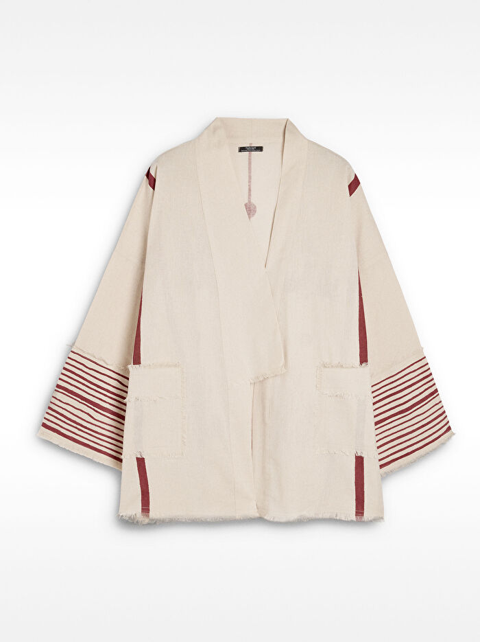 Keten ve Pamuk Karışımlı Desenli Kimono