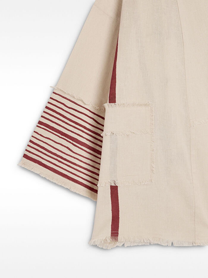 Keten ve Pamuk Karışımlı Desenli Kimono