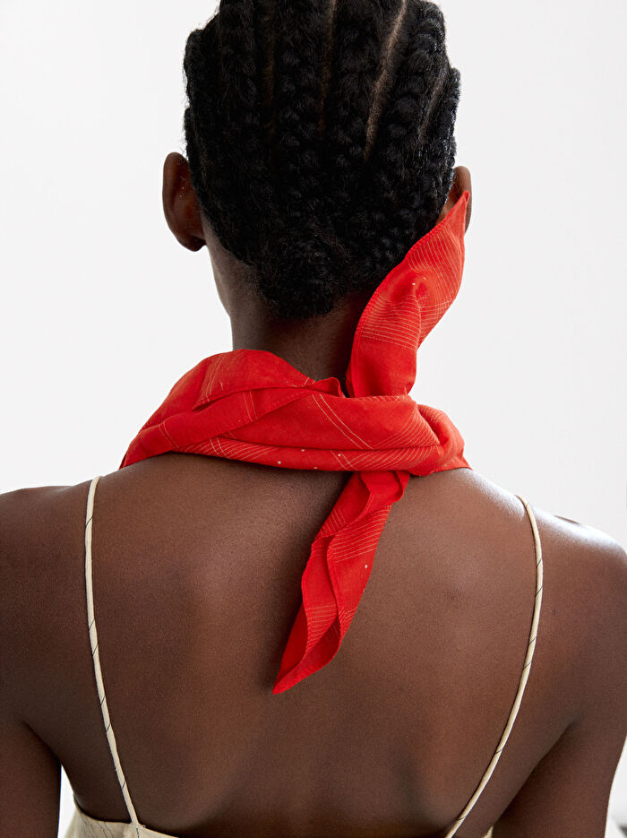 Çizgili Kare Şal %100 Pamuk