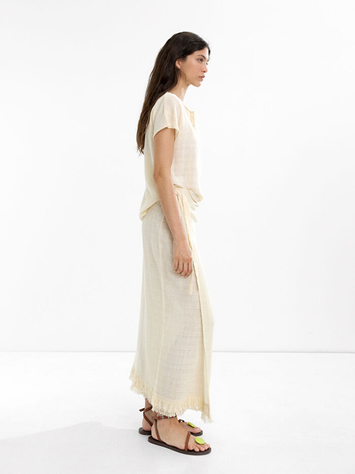 Keten Karışımlı Uzun Etek