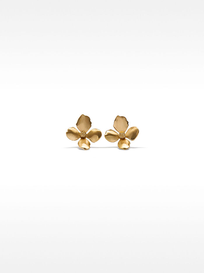 Gold Kaplama Çiçekli Küpe