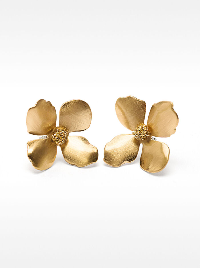 Gold Kaplama Çiçekli Küpe