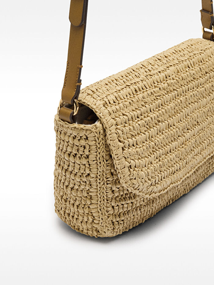 Hasır Efektli Kapaklı Çapraz Çanta