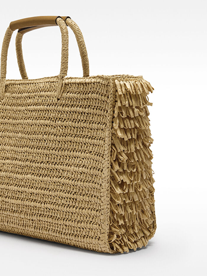 Hasır Efektli Püsküllü Shopper Çanta