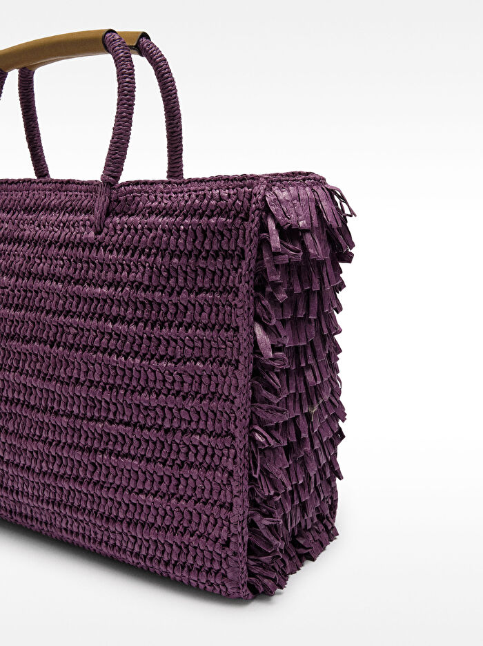 Hasır Efektli Püsküllü Shopper Çanta