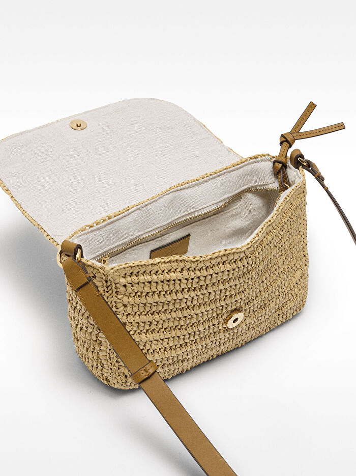 Hasır Efektli Kapaklı Çapraz Çanta