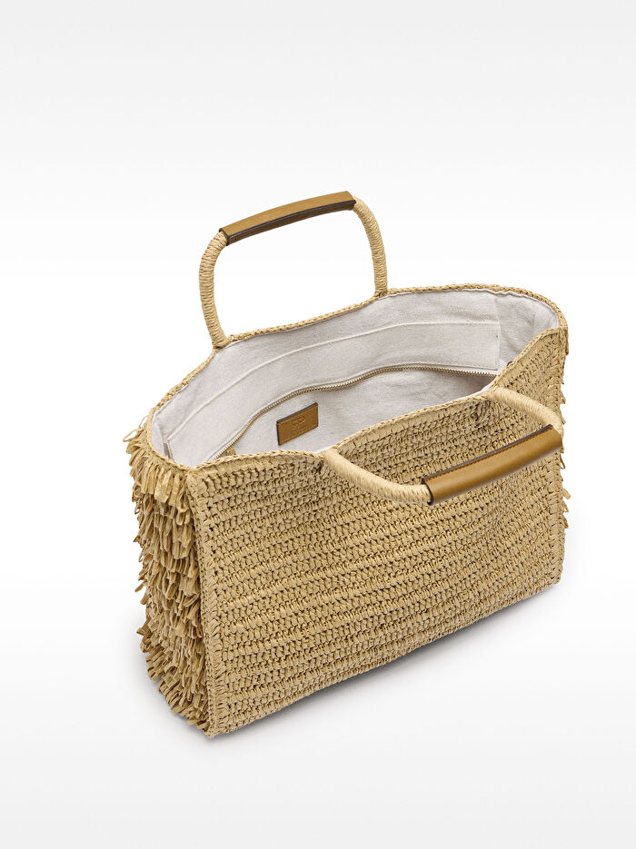 Hasır Efektli Püsküllü Shopper Çanta