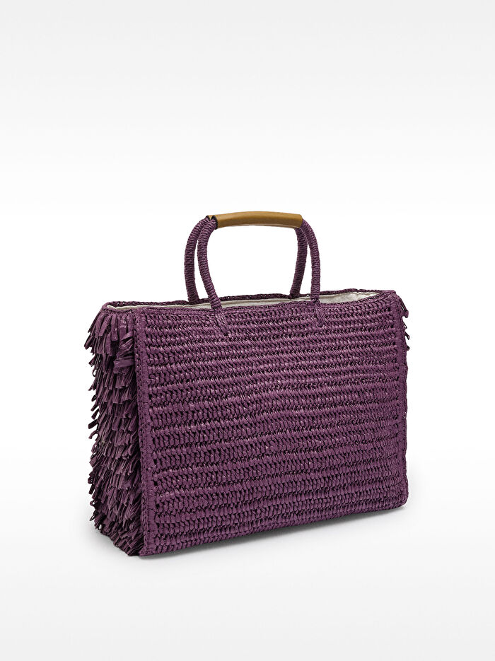 Hasır Efektli Püsküllü Shopper Çanta