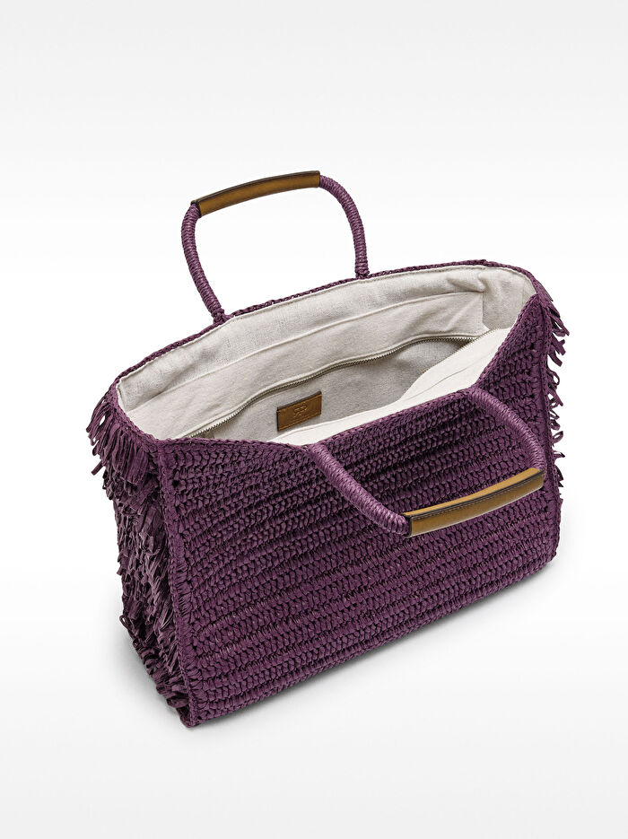 Hasır Efektli Püsküllü Shopper Çanta