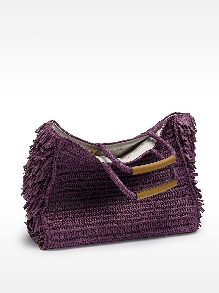 Hasır Efektli Püsküllü Shopper Çanta