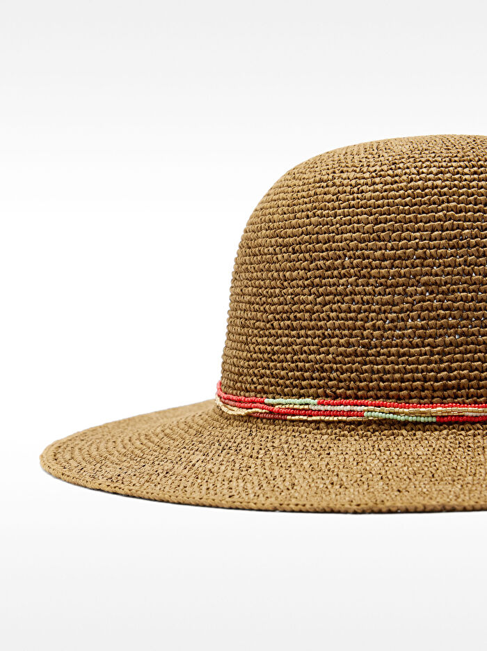 Boncuk Detaylı Hasır Şapka