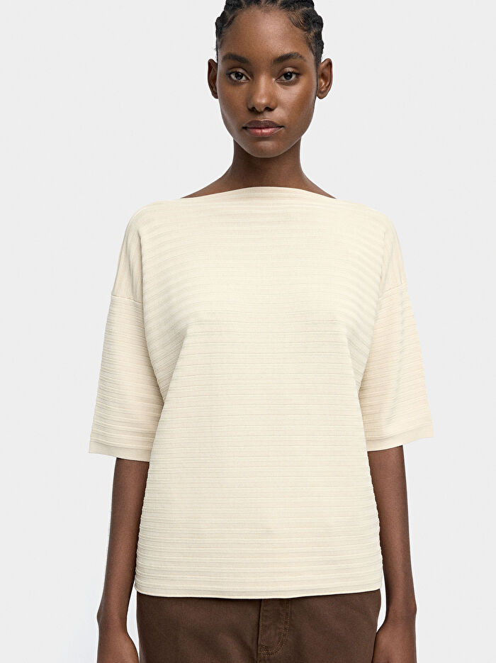 Fitilli Örme Kısa Kollu Kazak