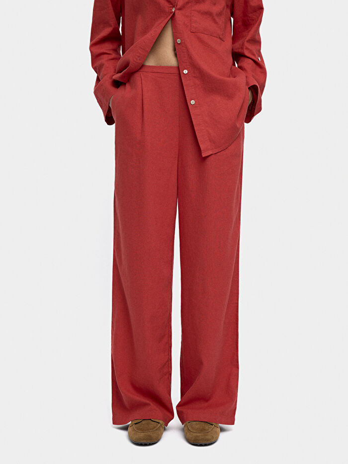 Keten Karışımlı Beli Lastikli Pantolon