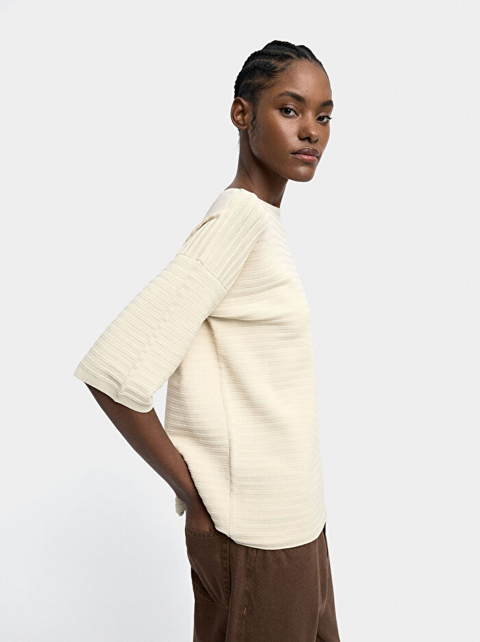 Fitilli Örme Kısa Kollu Kazak