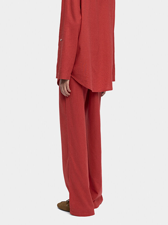 Keten Karışımlı Beli Lastikli Pantolon