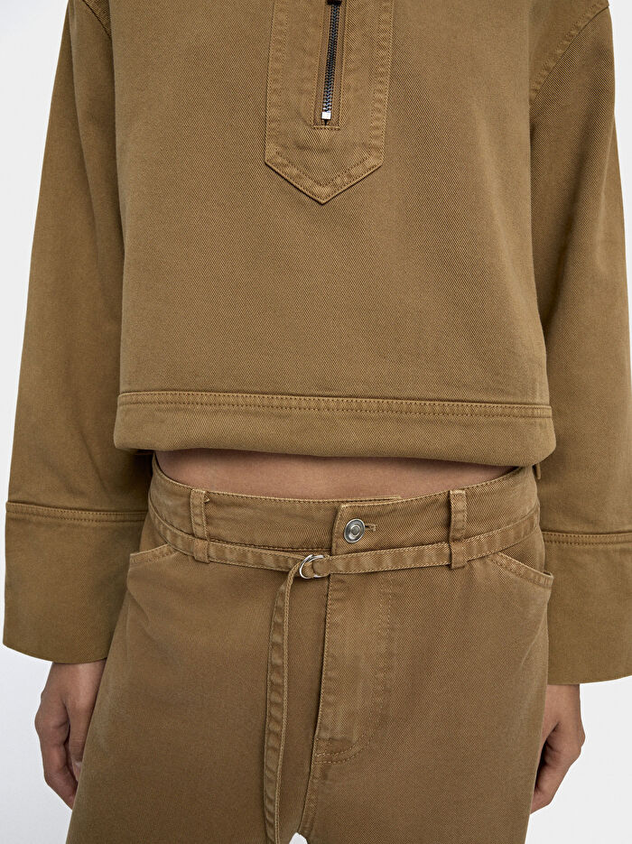 Kemerli Düz Denim Pantolon