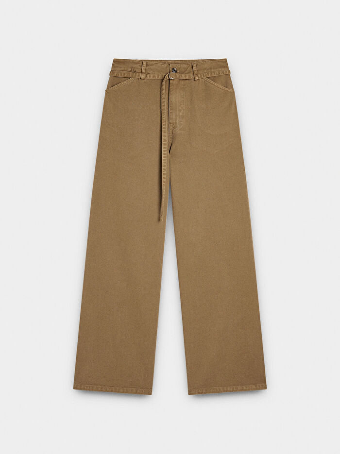 Kemerli Düz Denim Pantolon
