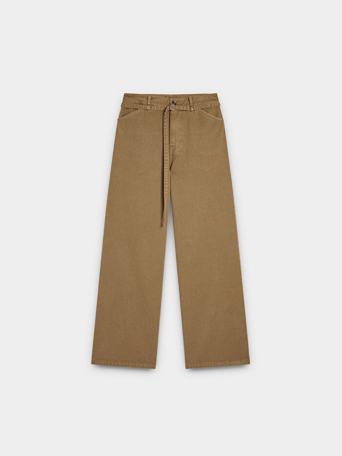 Kemerli Düz Denim Pantolon