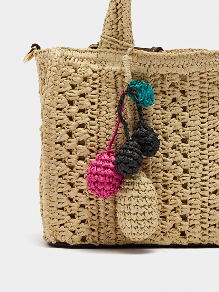 Hasır Efektli Çapraz Askılı Tote Çanta