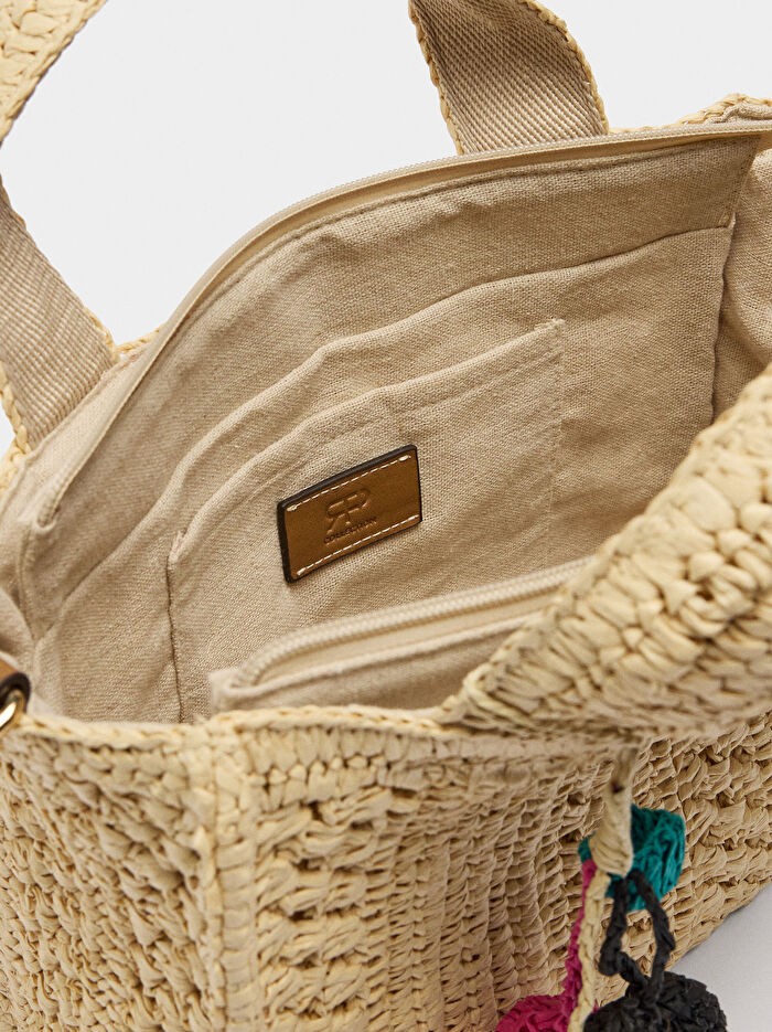 Hasır Efektli Çapraz Askılı Tote Çanta