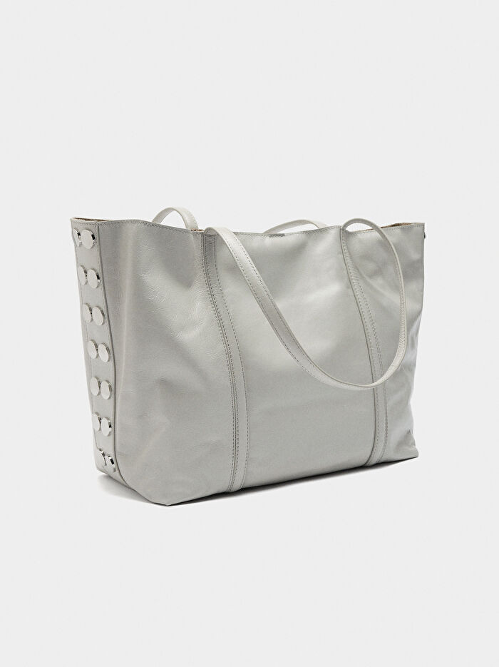 Zımba Detaylı Süet Deri Shopper Çanta