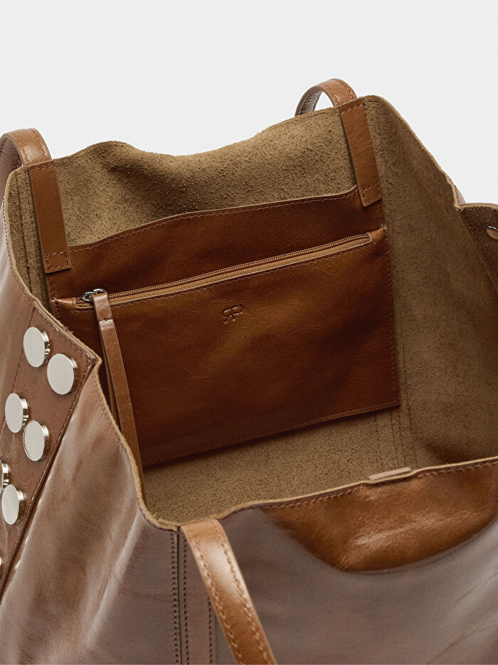 Zımba Detaylı Süet Deri Shopper Çanta