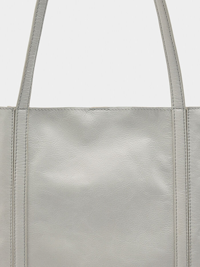 Zımba Detaylı Süet Deri Shopper Çanta