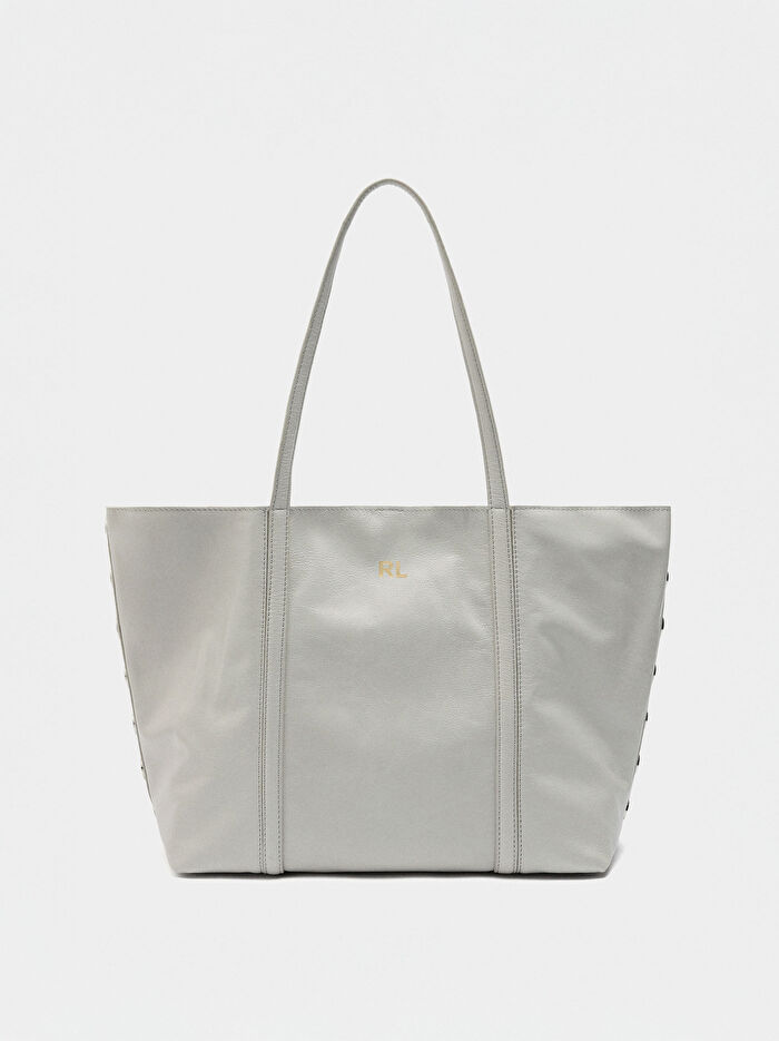 Zımba Detaylı Süet Deri Shopper Çanta