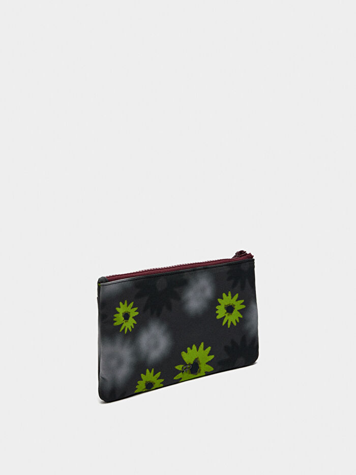 Teknik Kumaş Çiçek Desenli Çok Amaçlı Çanta