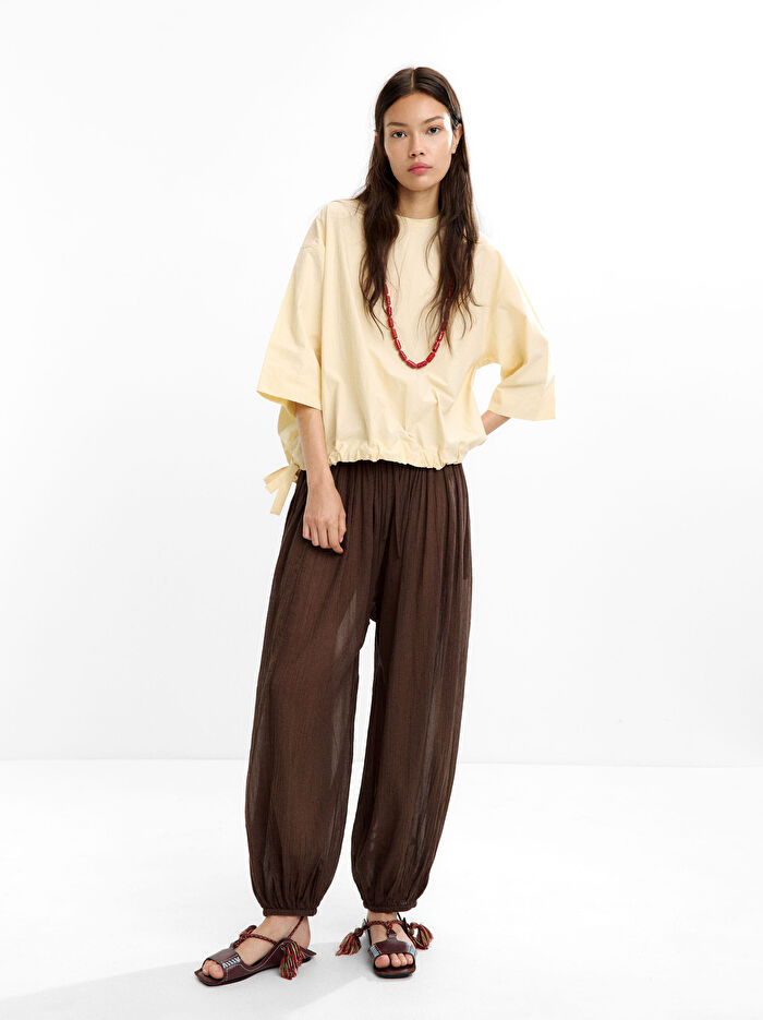 %100 Pamuk Büzgülü Bluz