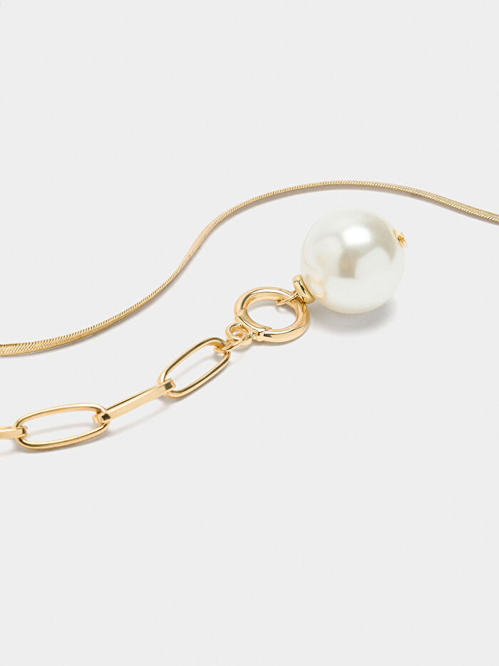 İnci Kolye Uçlu Kısa Kolye Seti