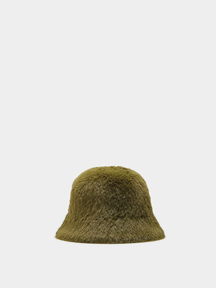 Kürk Efektli Bucket Şapka
