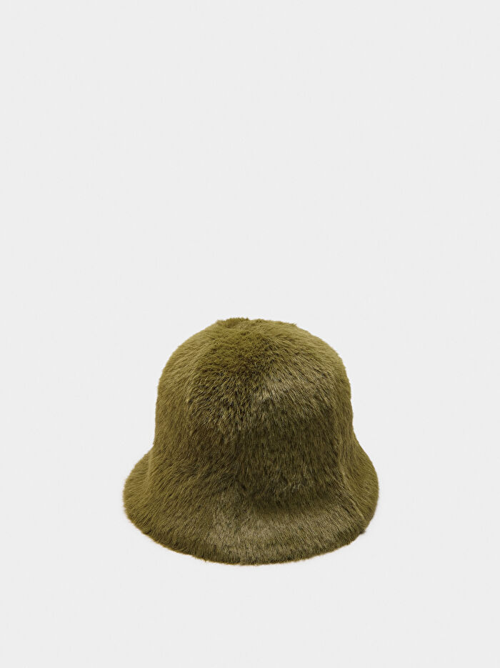 Kürk Efektli Bucket Şapka